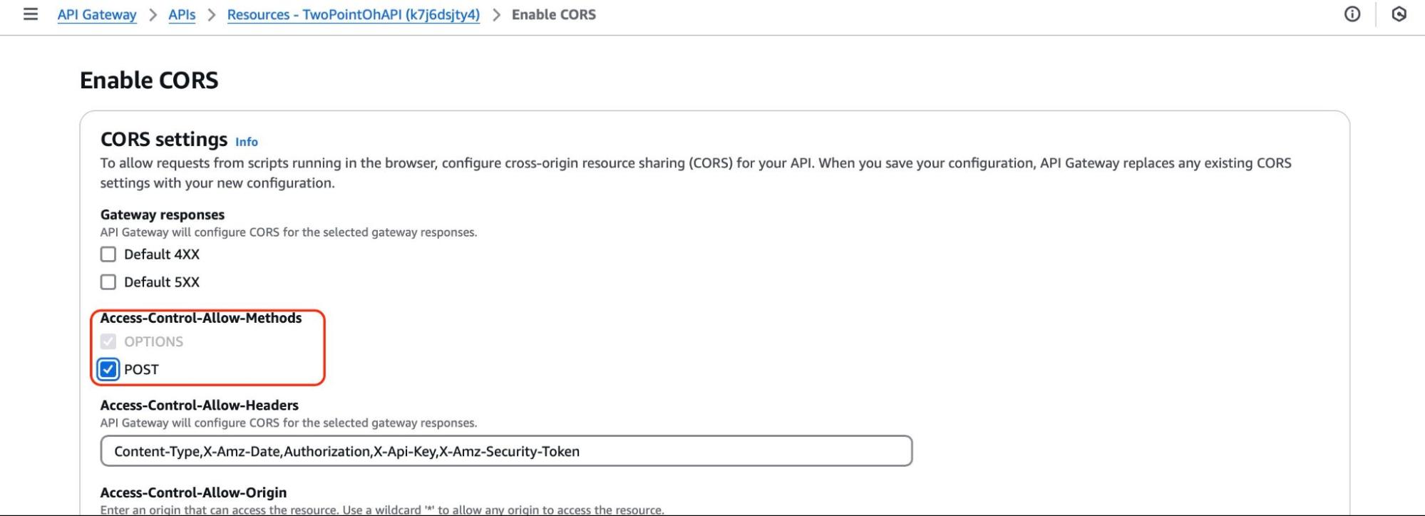 CORS settings